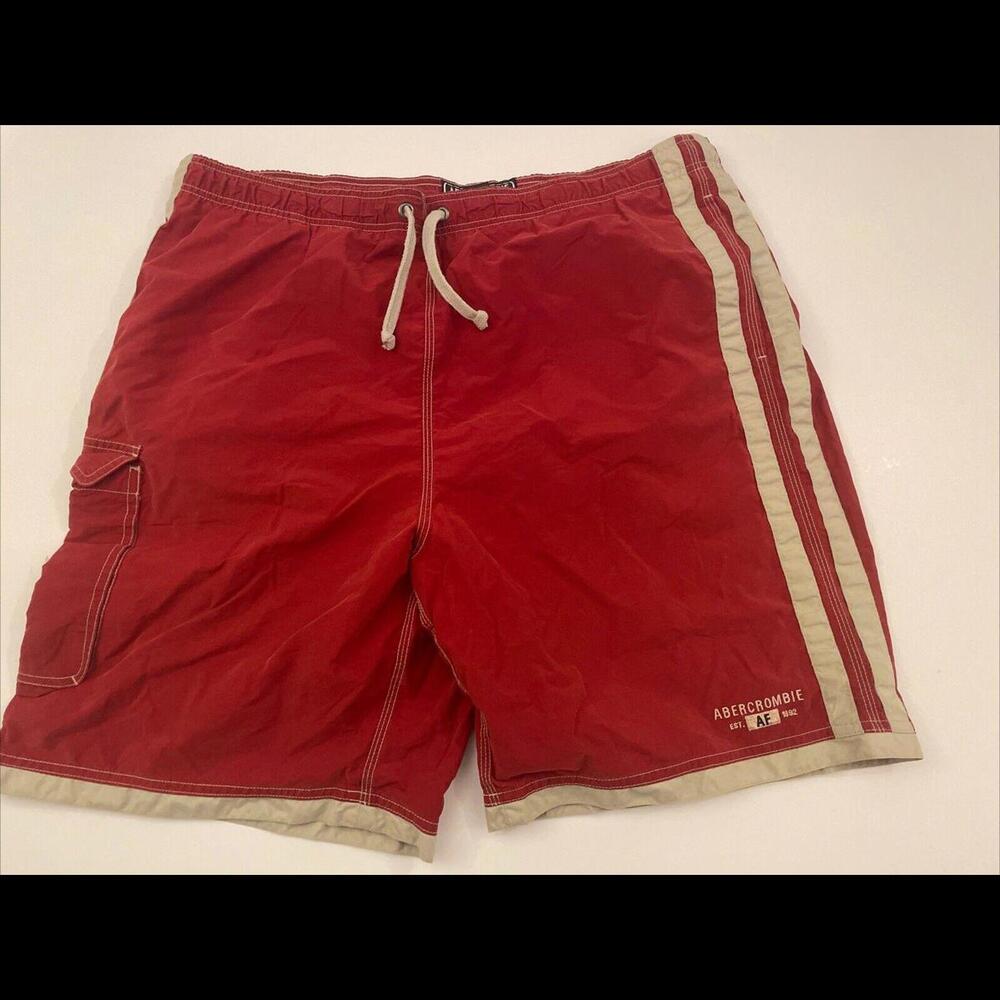 Y2K Abercrombie & Fitch Tugger Red Cargo Swim Trunks Mens Size XL Vintage Short